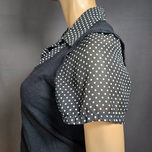 Y2KBlack Polka Dot Sweater Vest Top Size L Office Siren Academia Preppy 1 Piece - Picture 6 of 9